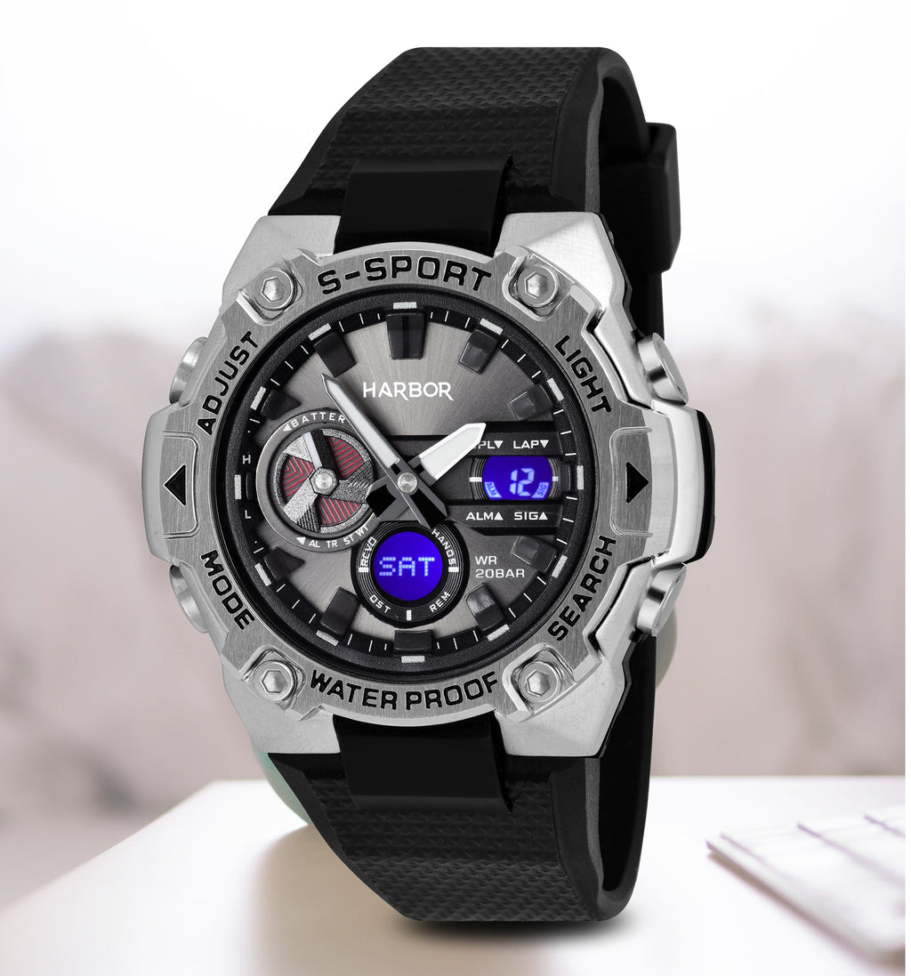 Harbor 9125 Black PU Strap Watch