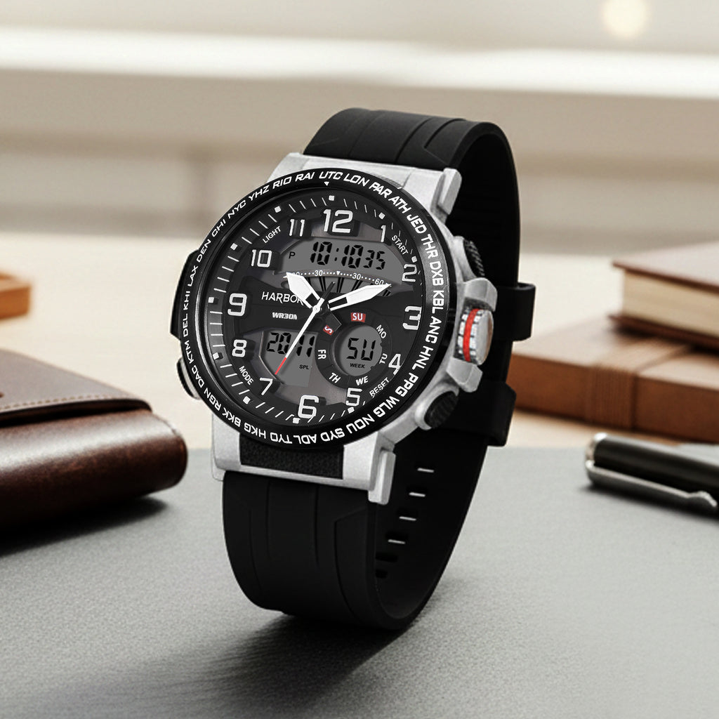 Harbor 1001 Black Silicon Strap Watch