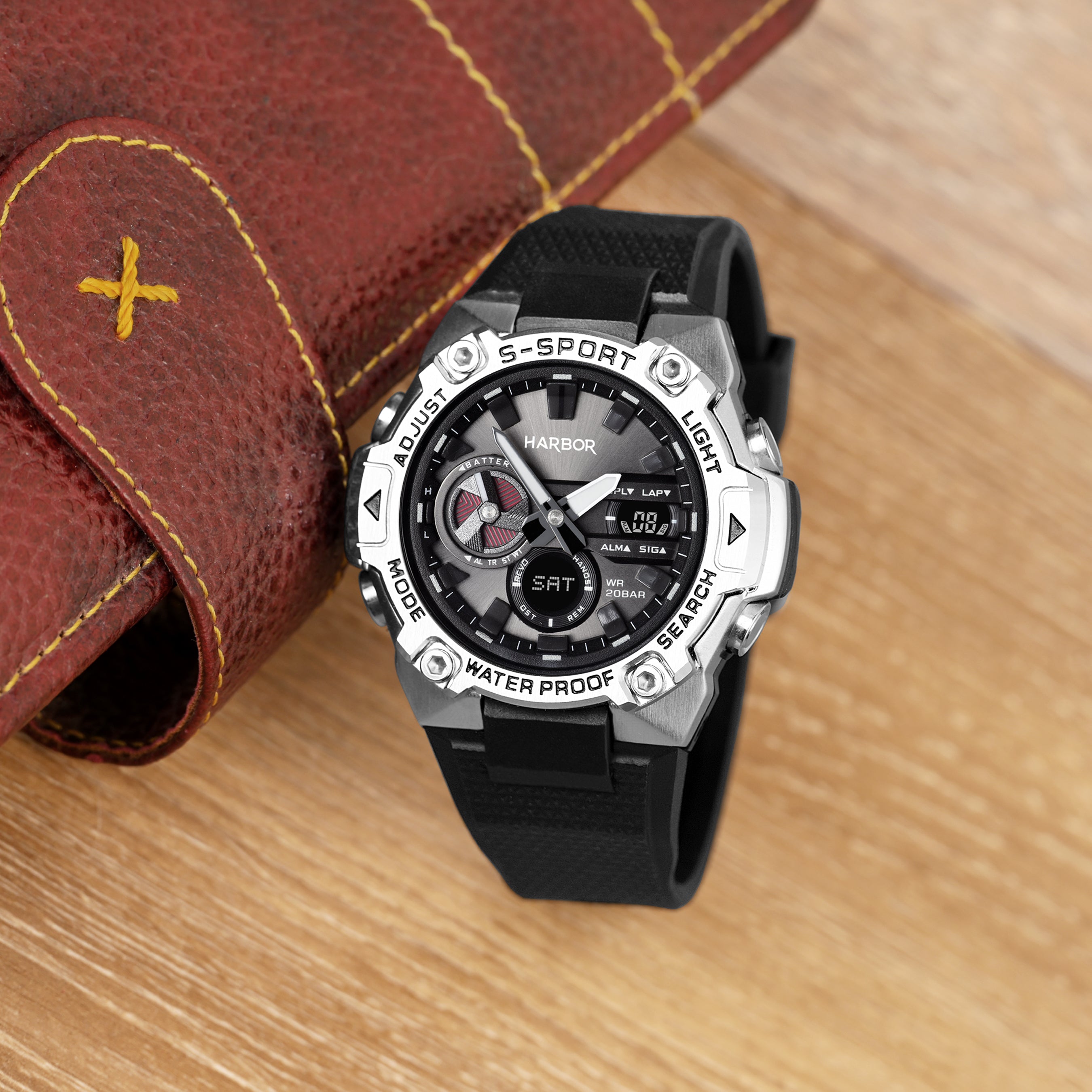 Harbor 9125 Black PU Strap Watch