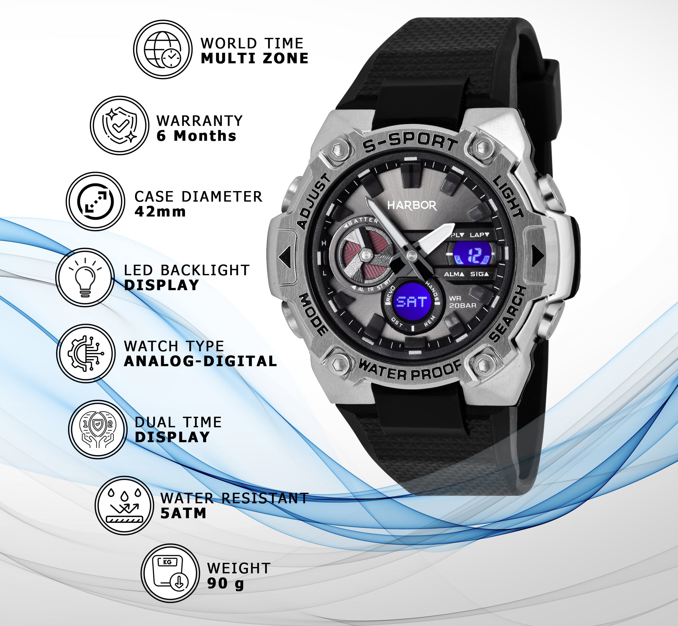 Harbor 9125 Black PU Strap Watch