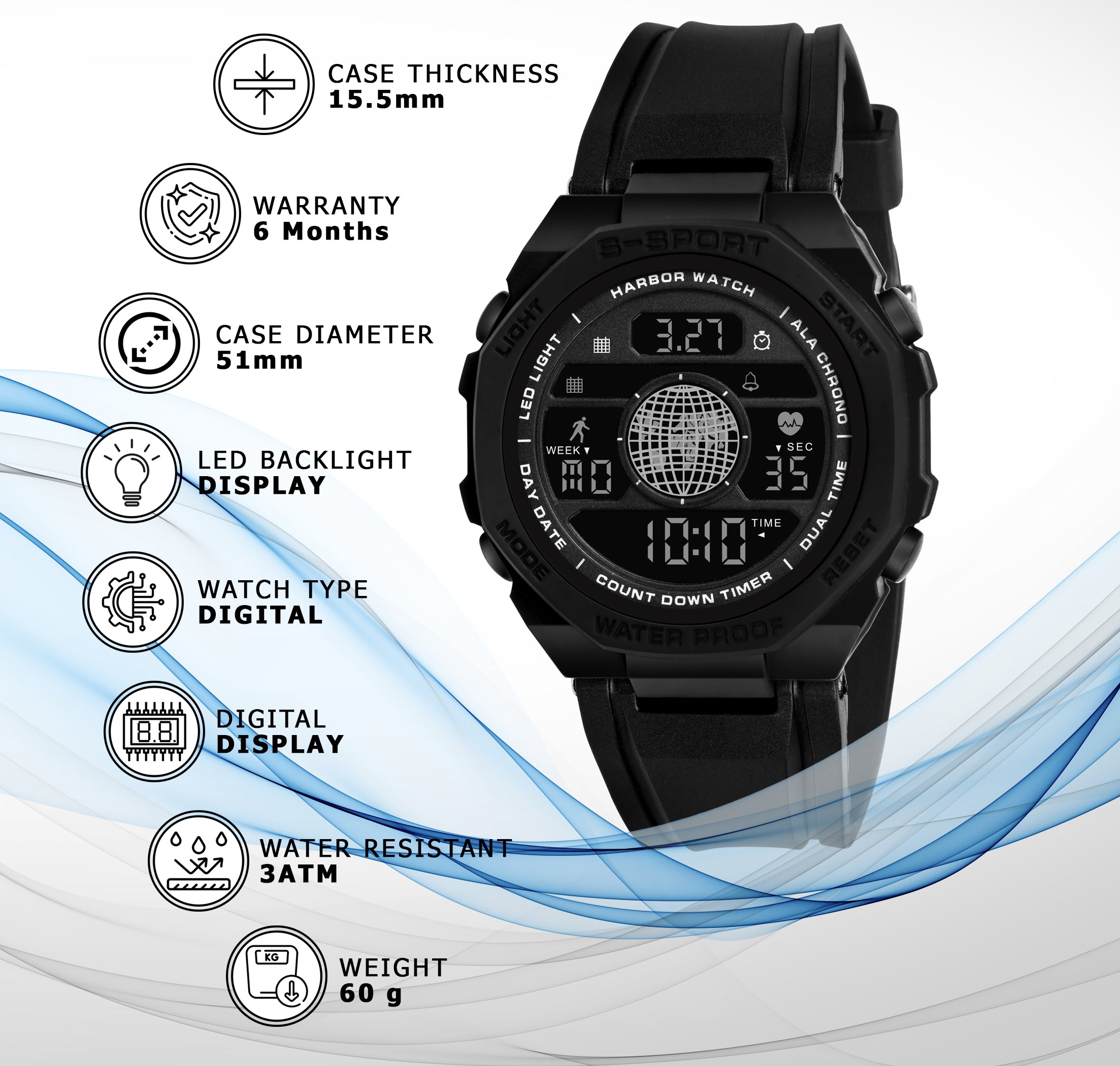 Harbor 9134 Black Digital Watch