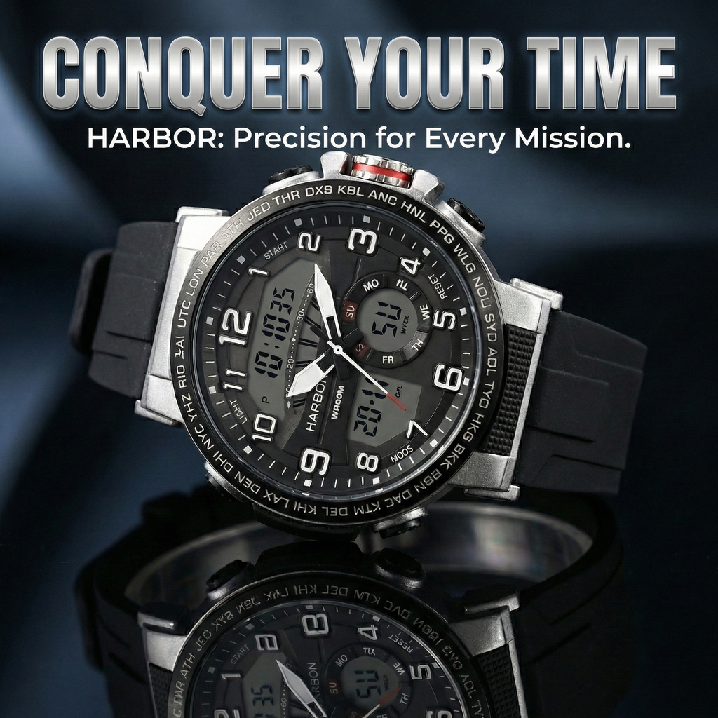 Harbor 1001 Black Silicon Strap Watch