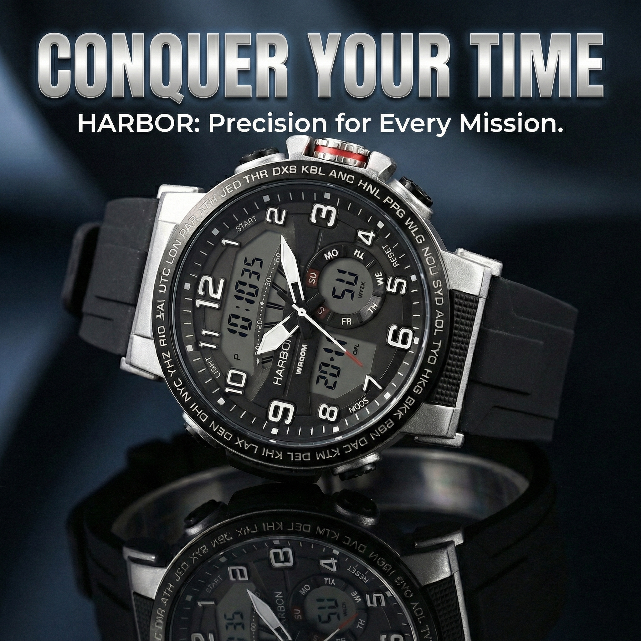 Harbor 1001 Black Silicon Strap Watch