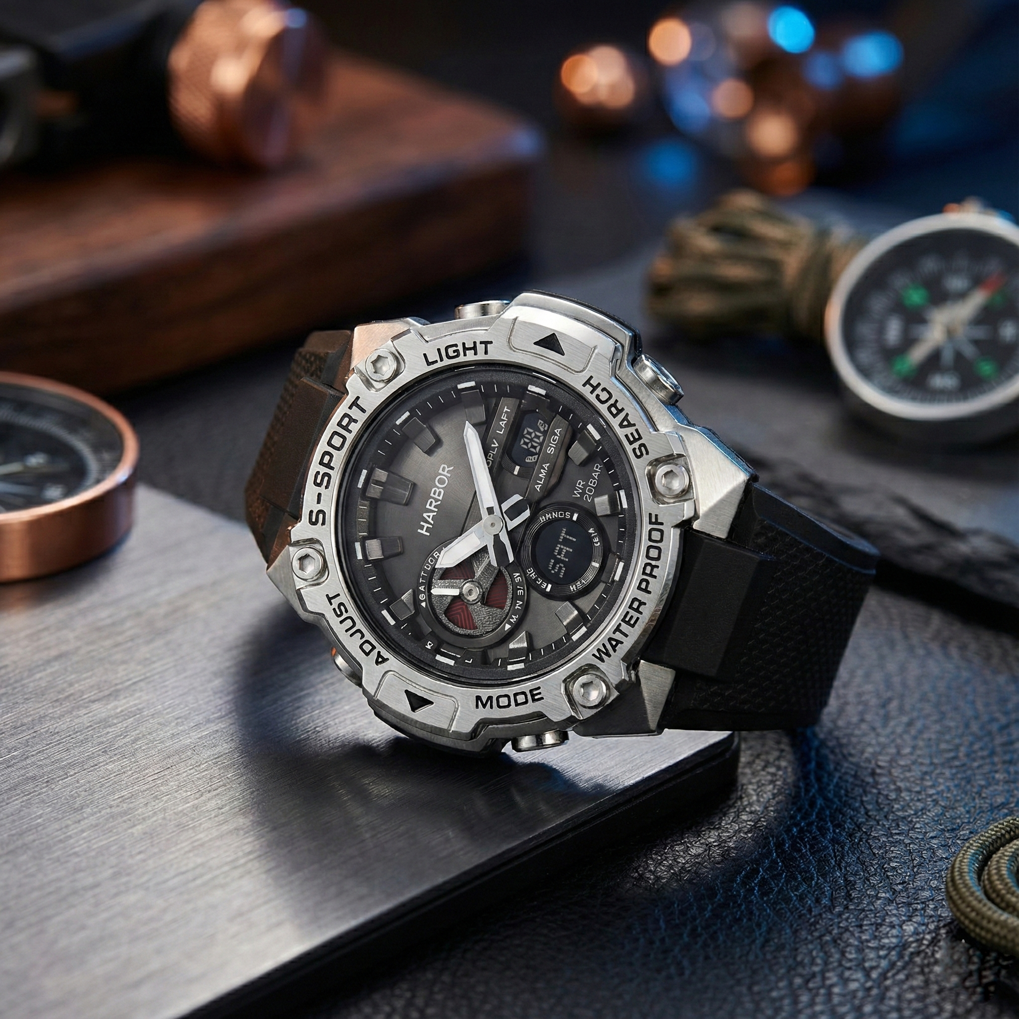 Harbor 9125 Black PU Strap Watch