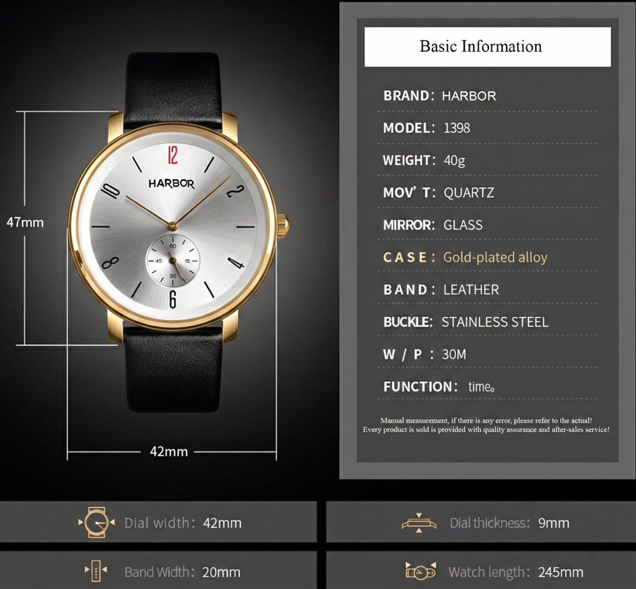 Harbor 1004 Golden Case Slim Analog Watch For Men