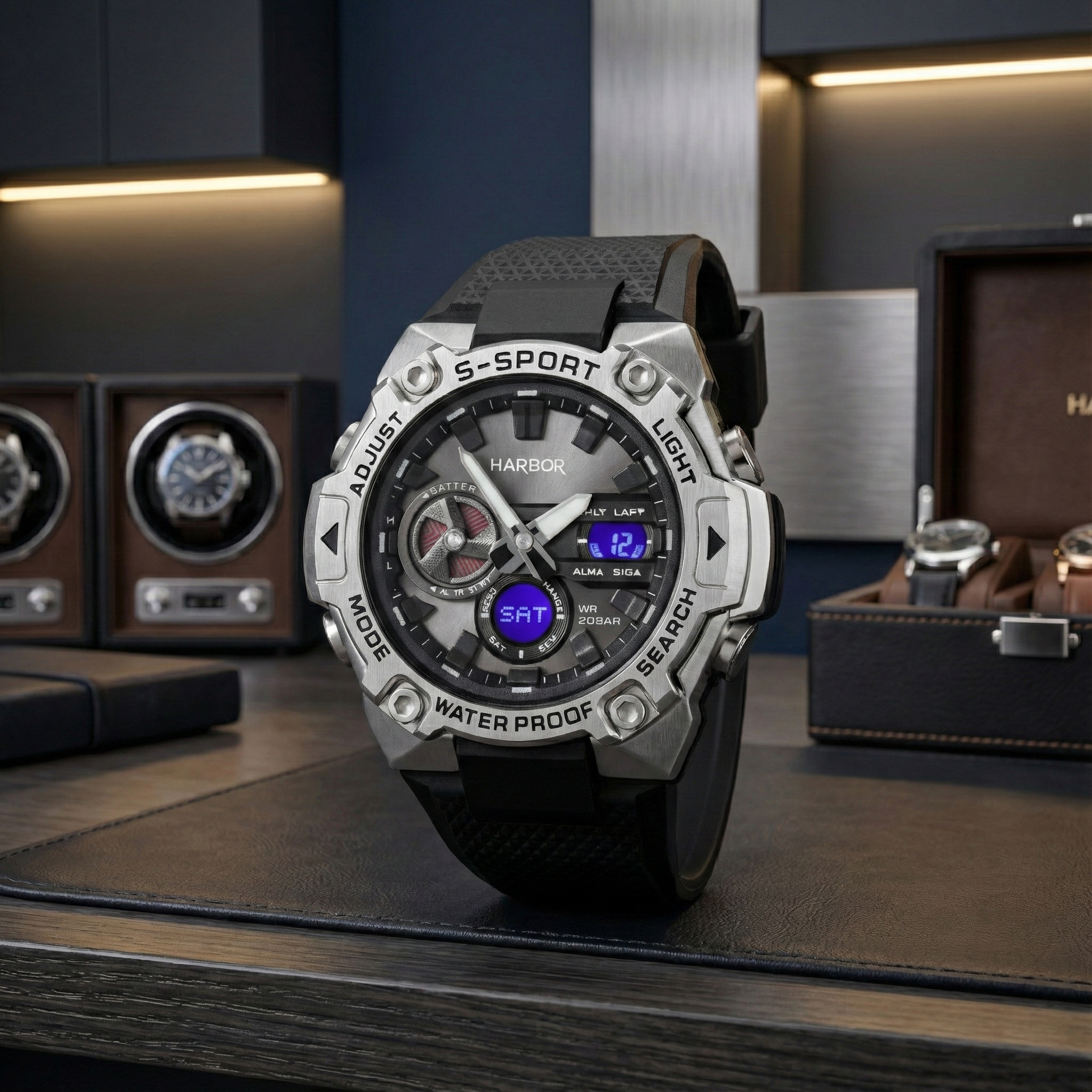 Harbor 9125 Black PU Strap Watch