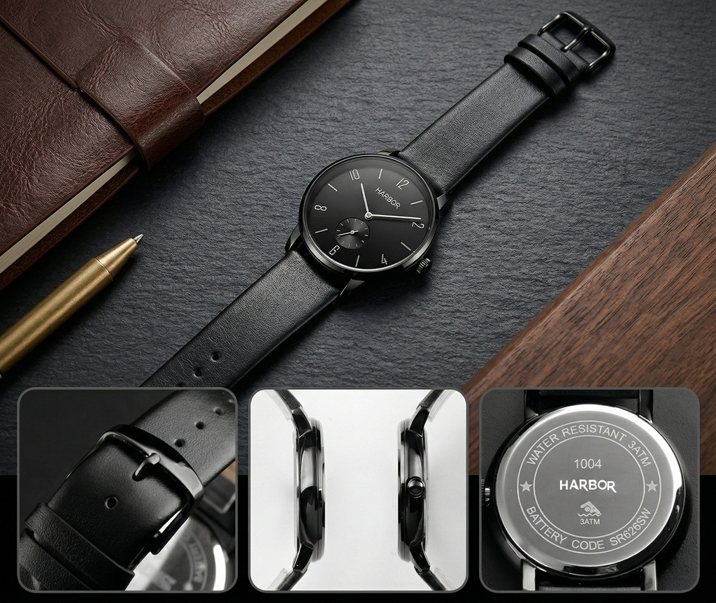 Harbor 1004 Full Black Slim Analog Wrist Watch