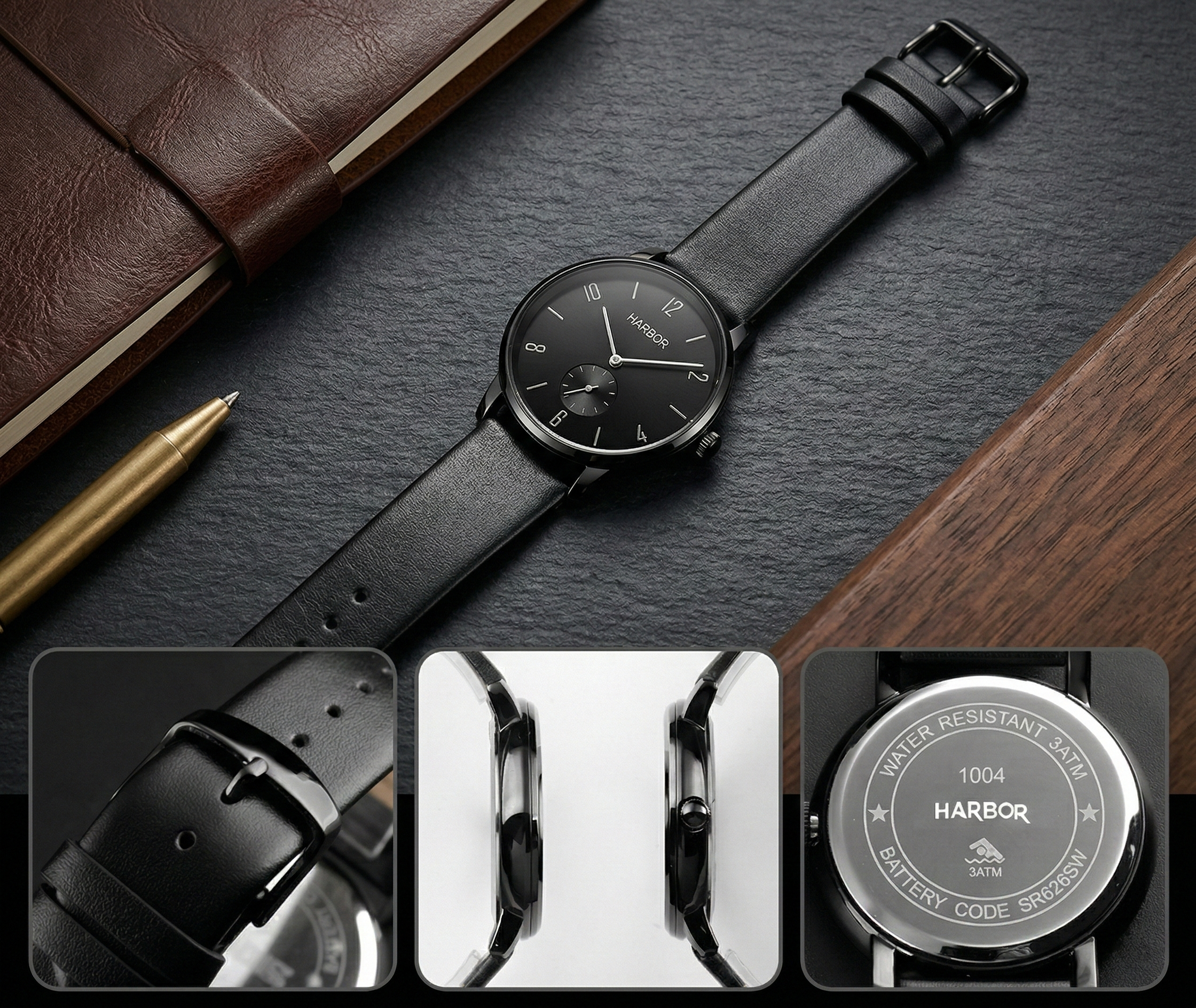Harbor 1004 Full Black Slim Analog Wrist Watch
