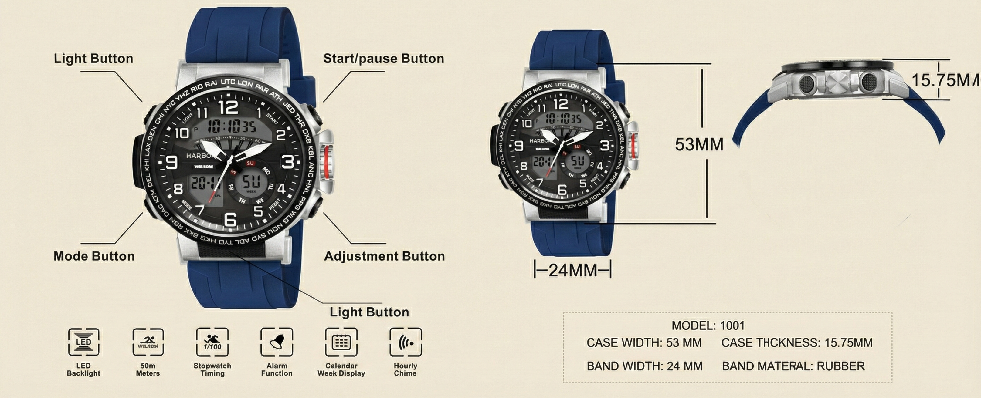 Harbor 1001 Blue Strap Watch