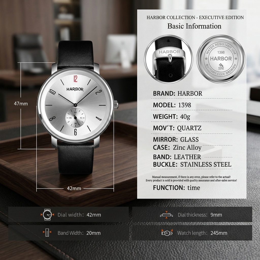 Harbor 1004 Silver Case Slim Analog Watch For Men