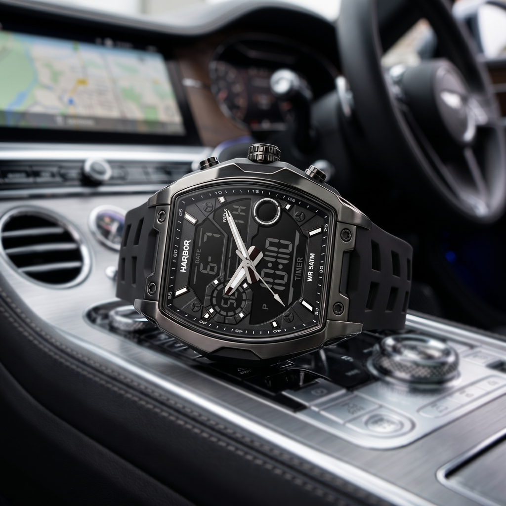 Harbor Men's Tactical Tonneau Watch | Gunmetal & Black | Triple Time