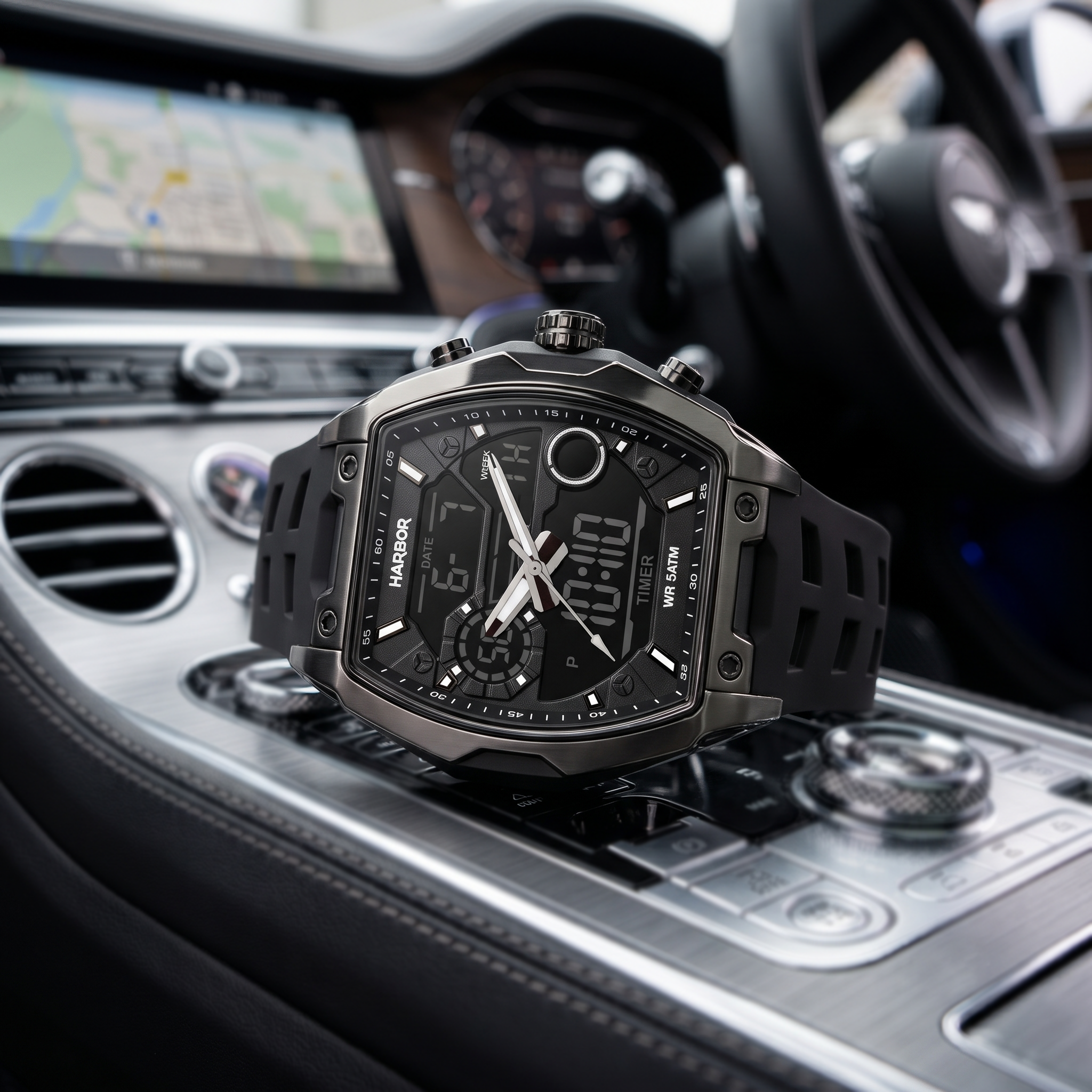 Harbor Men's Tactical Tonneau Watch | Gunmetal & Black | Triple Time