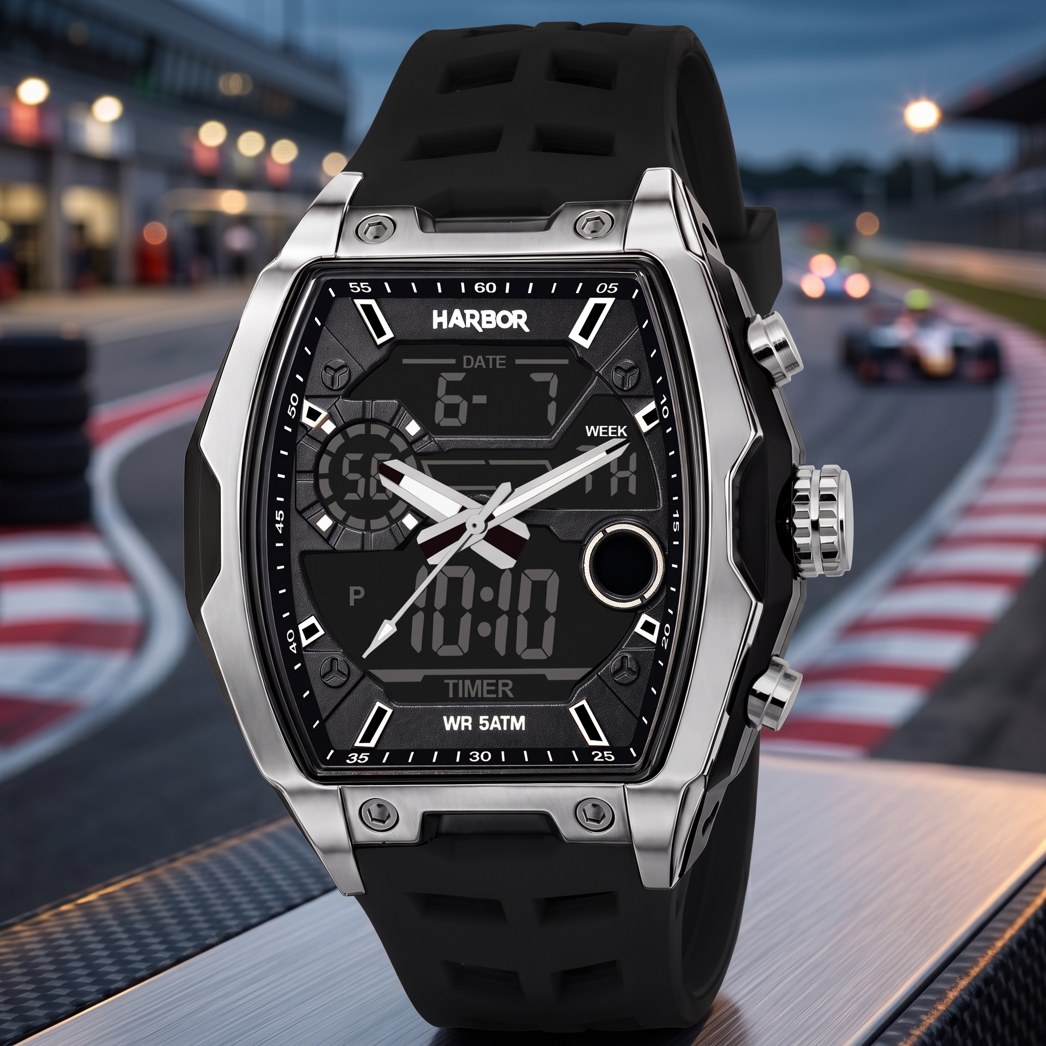 Harbor Men's Analog-Digital Sports Watch | Triple Time, Alarm & Water Resistant