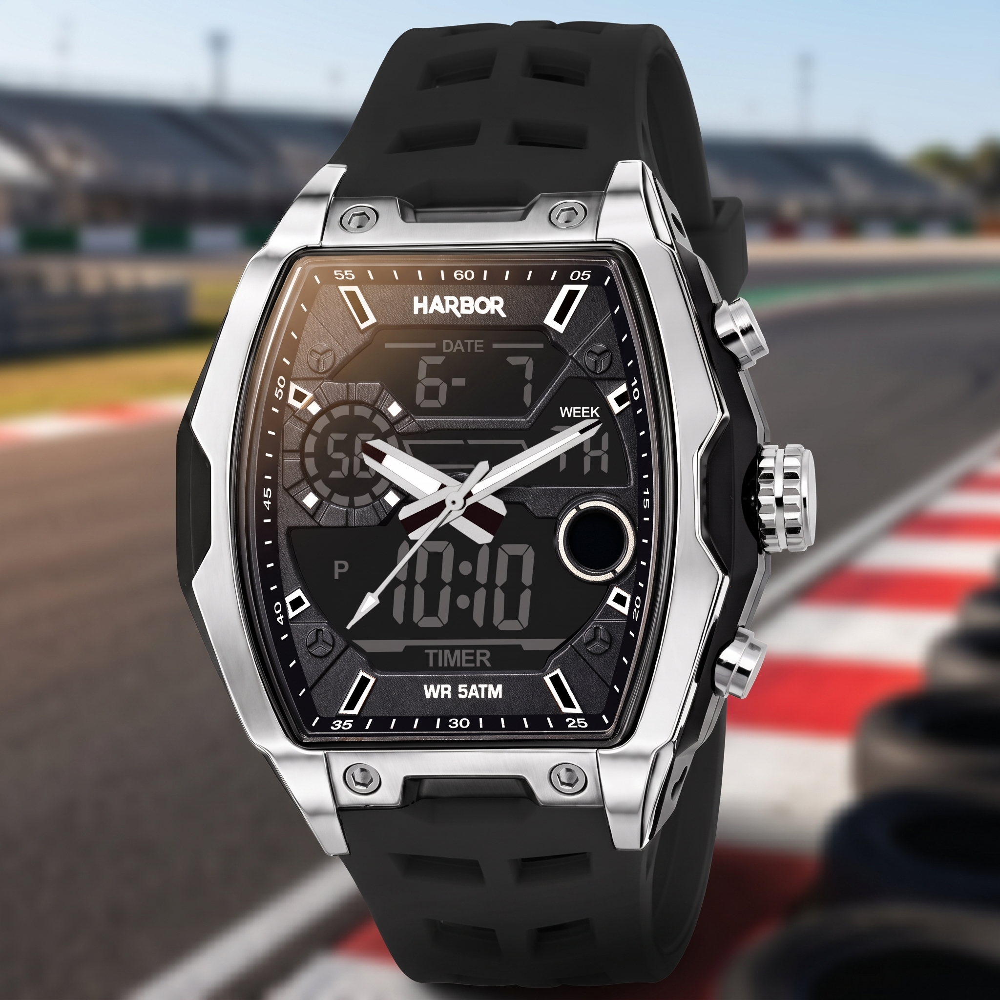 Harbor Men's Analog-Digital Sports Watch | Triple Time, Alarm & Water Resistant