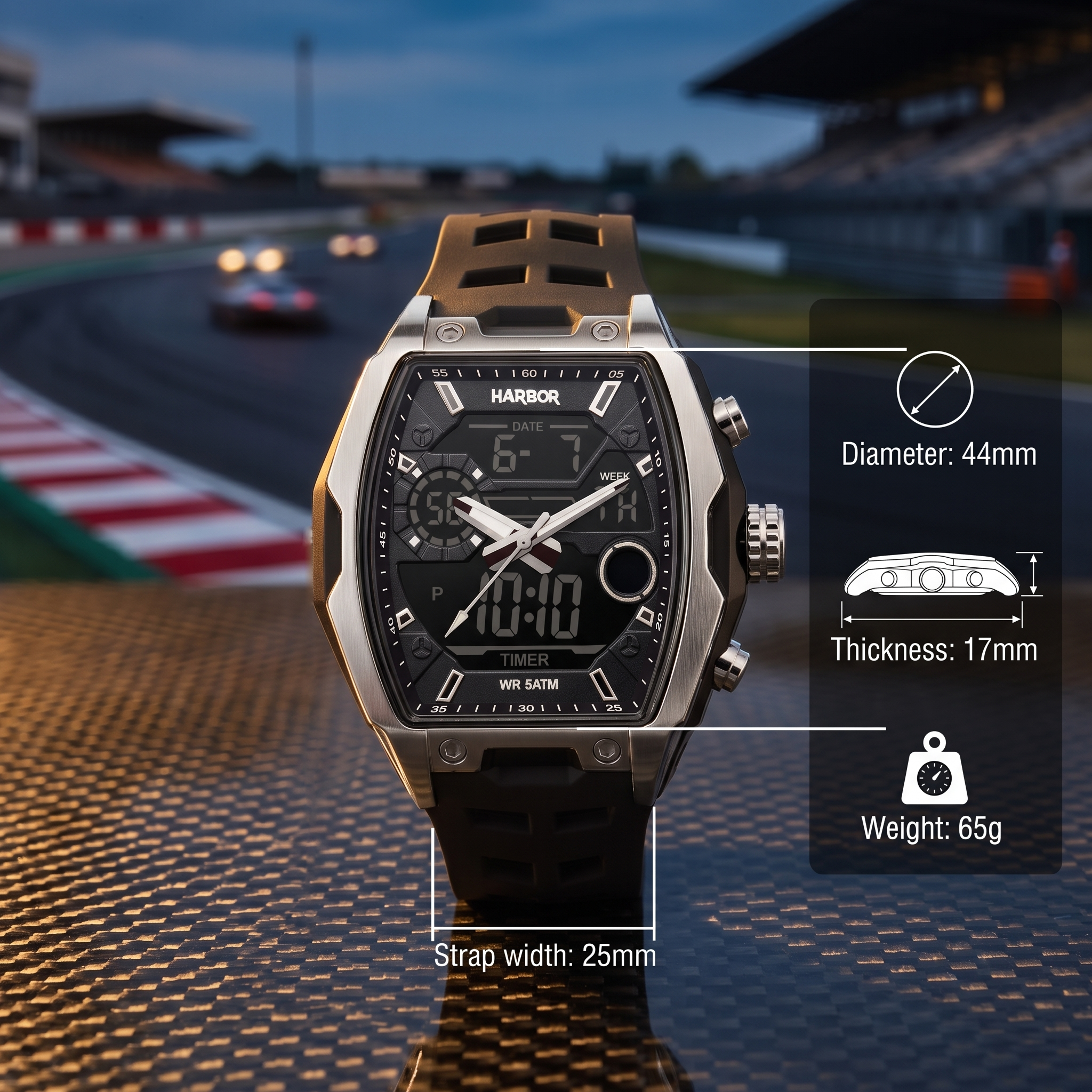 Harbor Men's Analog-Digital Sports Watch | Triple Time, Alarm & Water Resistant