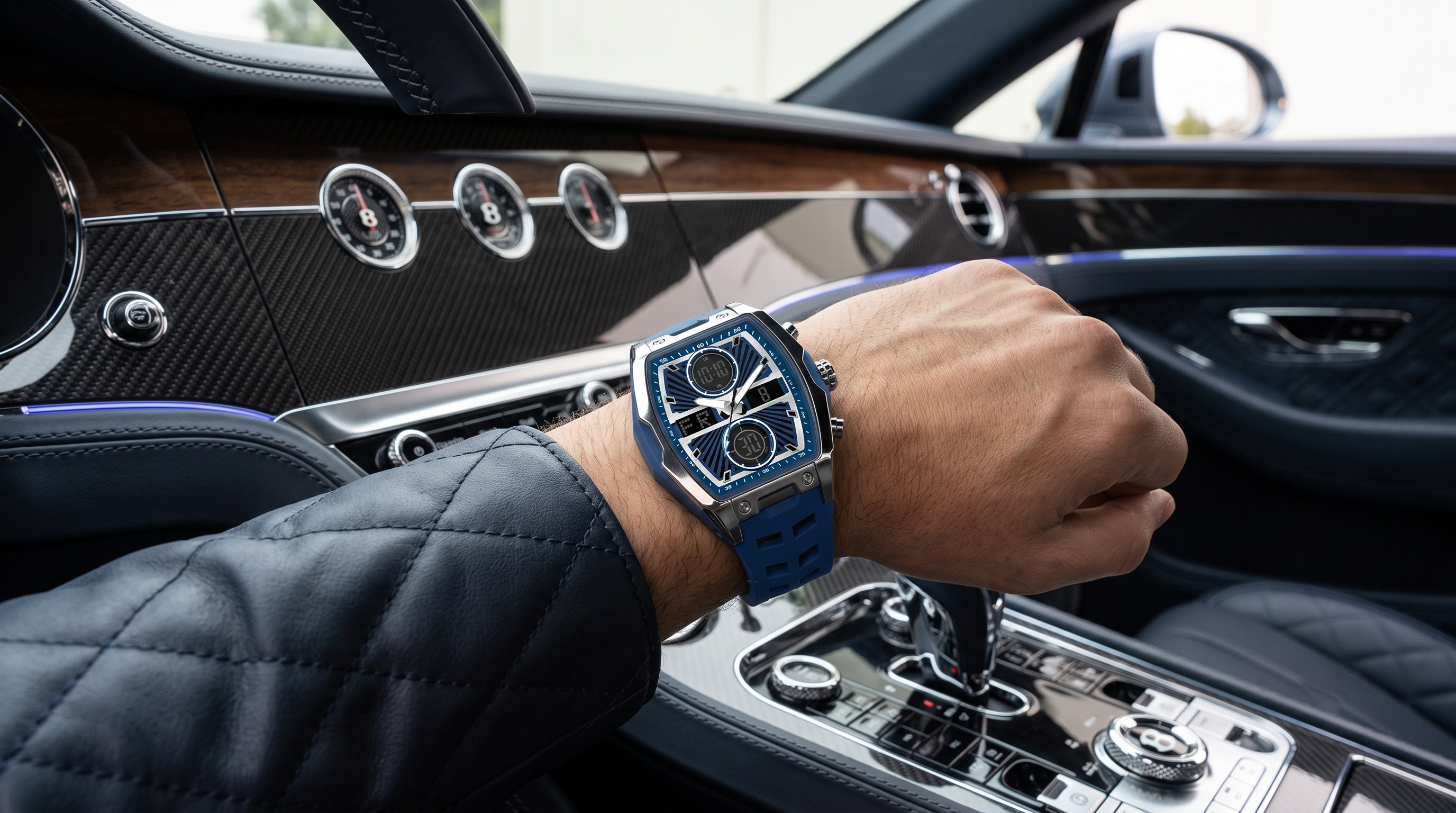 Harbor Men's Blue Tonneau Tactical Watch | Dual Display & Triple Time