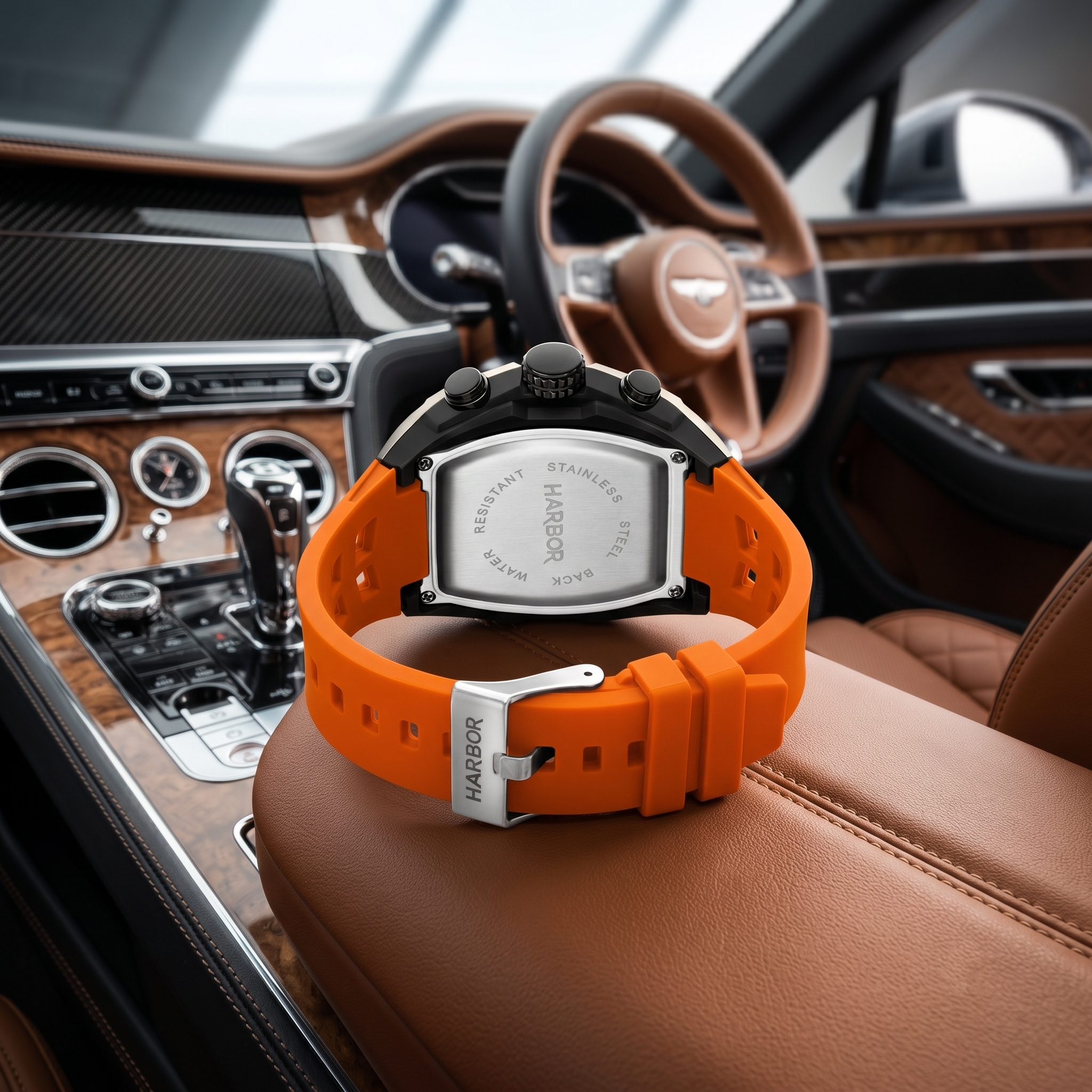 Harbor Men's Tactical Tonneau Watch | Gunmetal & Orange | Triple Time