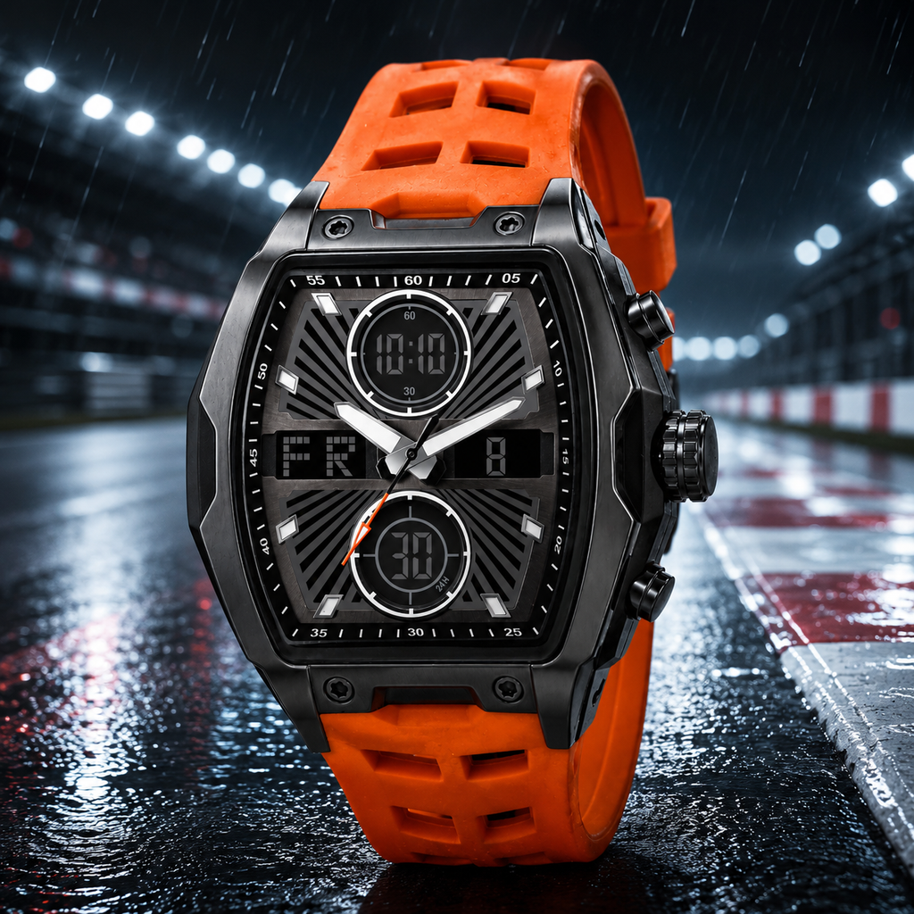 Harbor Men's Tactical Tonneau Watch | Gunmetal & Orange | Triple Time
