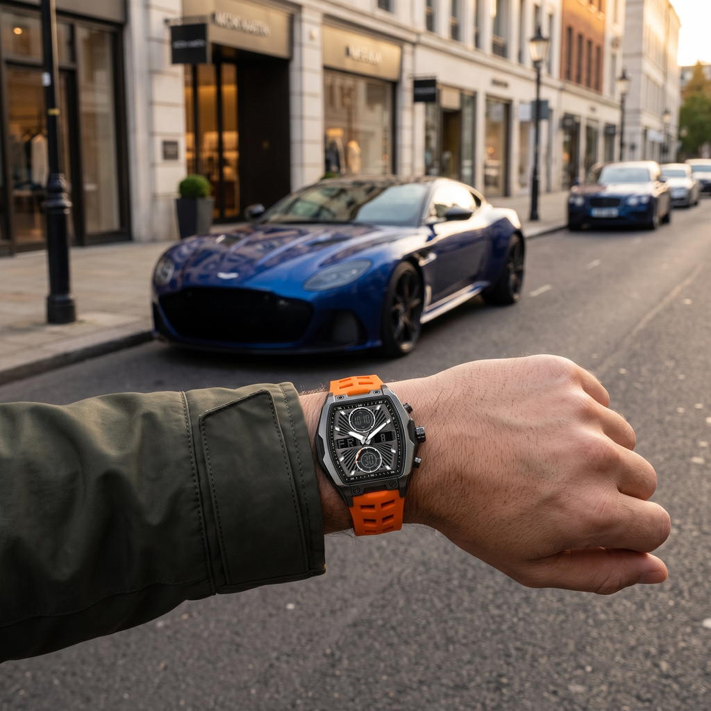 Harbor Men's Tactical Tonneau Watch | Gunmetal & Orange | Triple Time