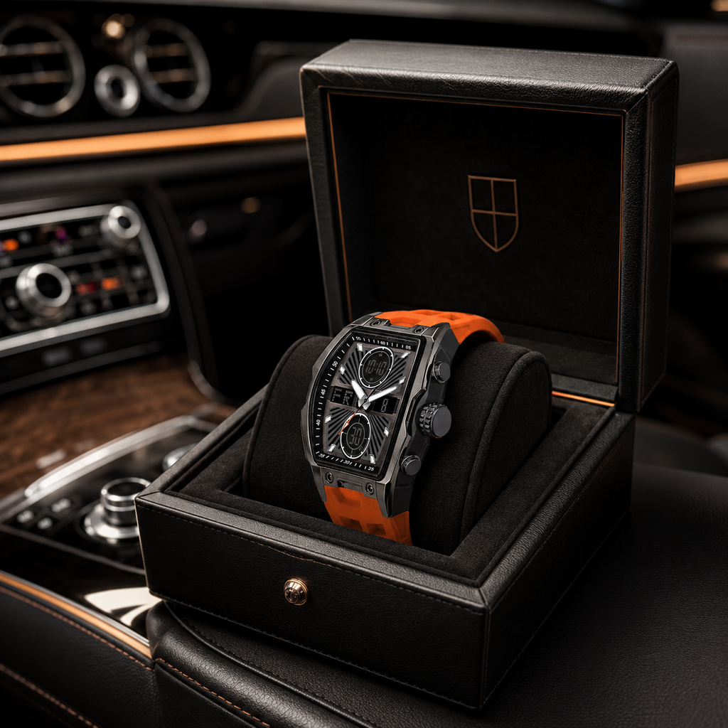 Harbor Men's Tactical Tonneau Watch | Gunmetal & Orange | Triple Time