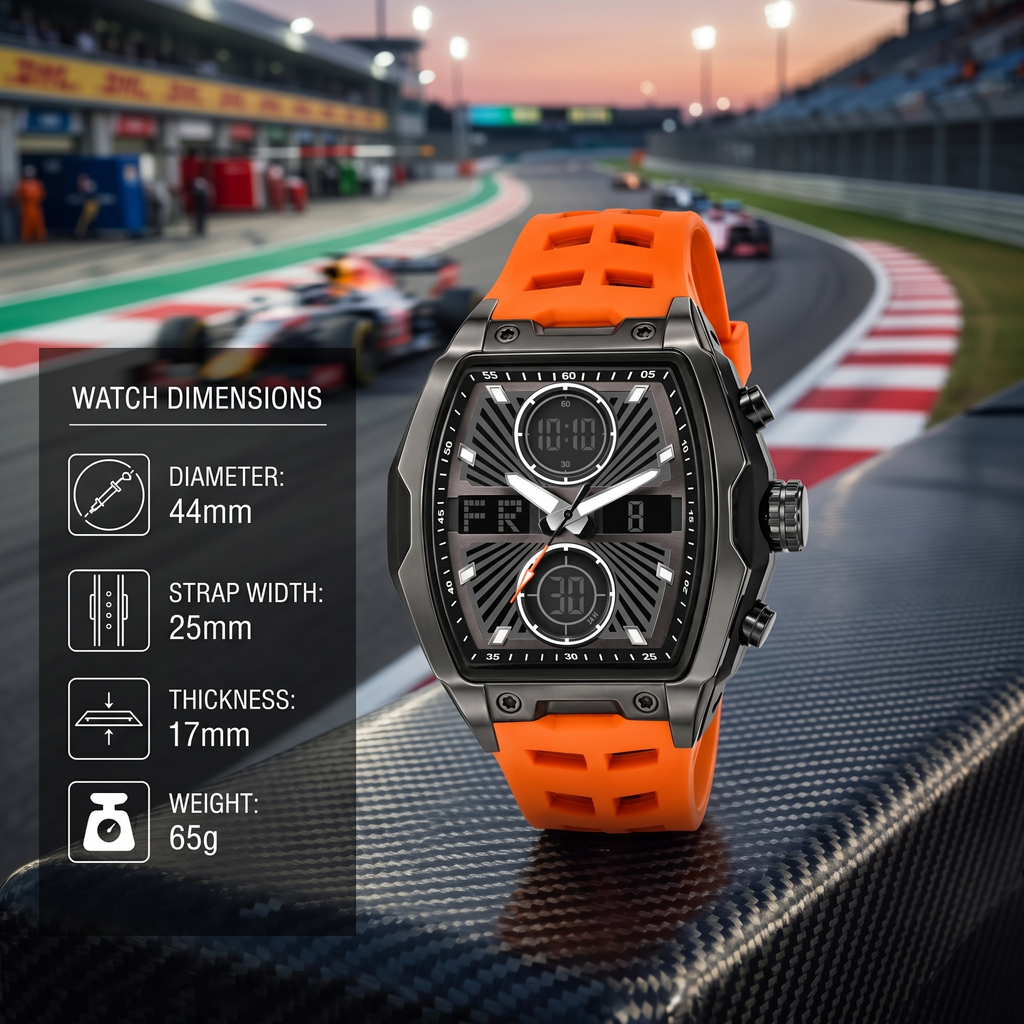 Harbor Men's Tactical Tonneau Watch | Gunmetal & Orange | Triple Time