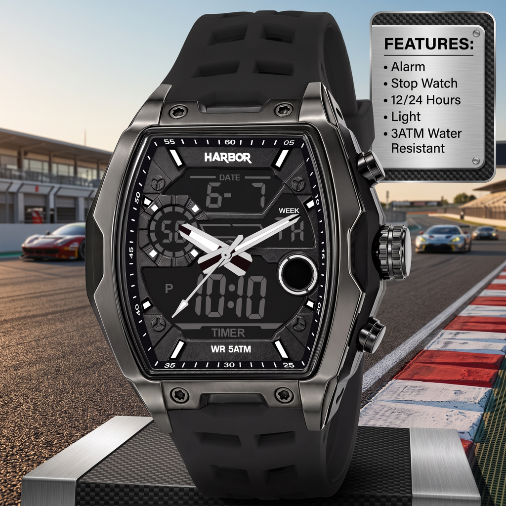 Harbor Men's Tactical Tonneau Watch | Gunmetal & Black | Triple Time