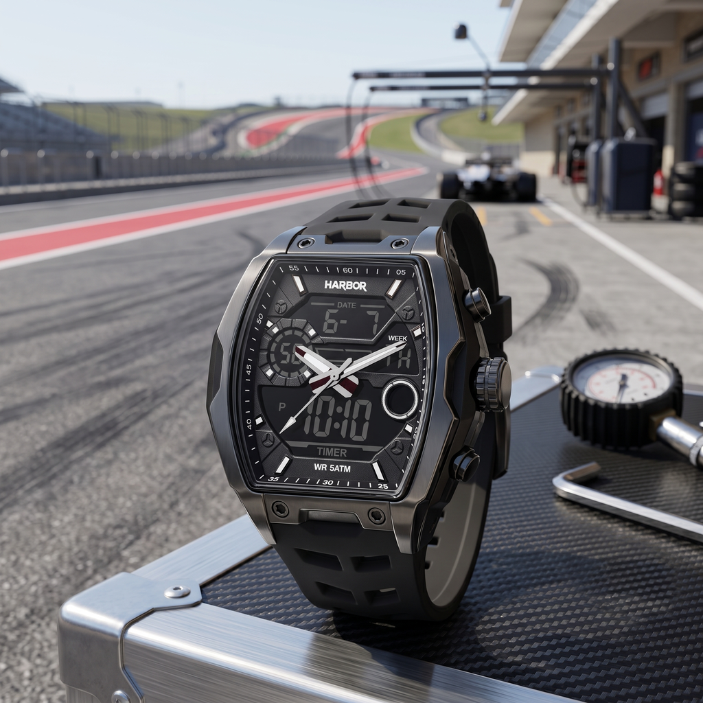 Harbor Men's Tactical Tonneau Watch | Gunmetal & Black | Triple Time