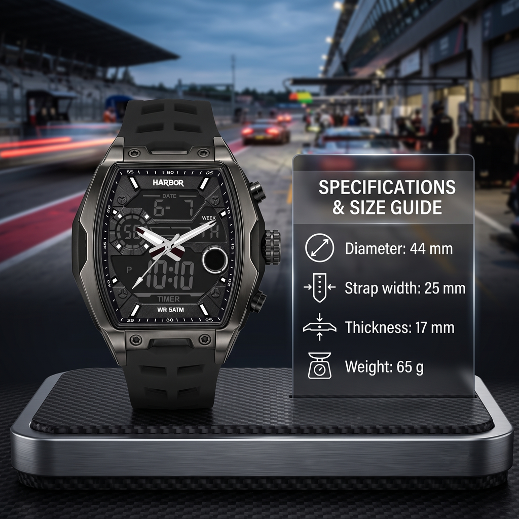 Harbor Men's Tactical Tonneau Watch | Gunmetal & Black | Triple Time