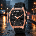 Harbor Men's Rose Gold Tactical Tonneau Watch | Triple Time Display